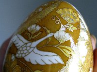 Spiral Birds and Blooms Chiyogami Ukrainian Style Easter Egg Pysanky by So Jeo : Pysanky Pysanka Ukrainian Easter egg batik ukrainian easter art batik  eggshell kimono chiyogami washi origami fans cranes birds blooms gold leaf sojeo leblond artist